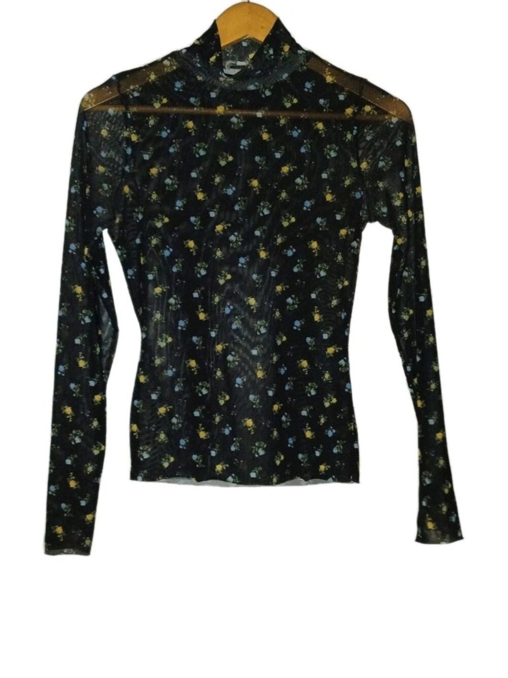 AFRM Los Angeles Black Mesh Turtleneck Top Long-sleeved Size S